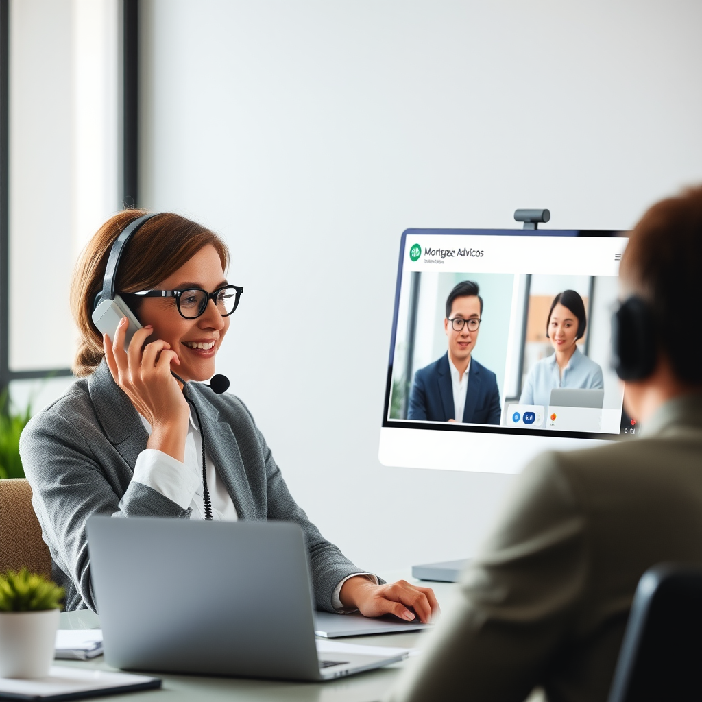Mortgage advisor providing ongoing support to clients via phone call and video conference, showing dedication to customer service